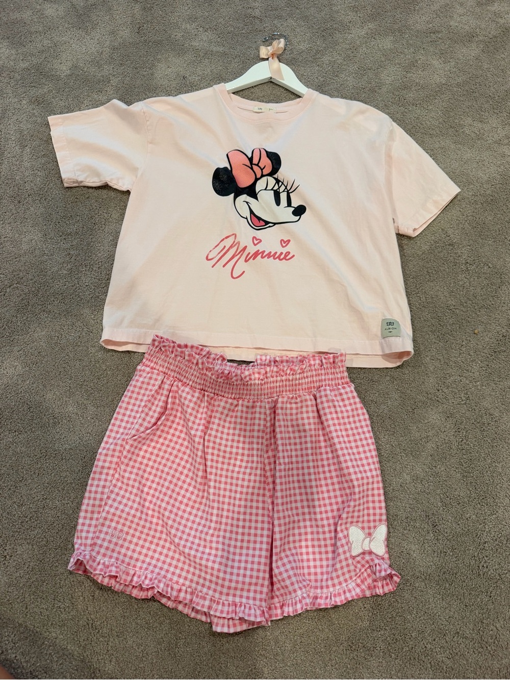 Albion Disney Pink Minnie Mouse Short Sleeve Top & Gingham Shorts Set